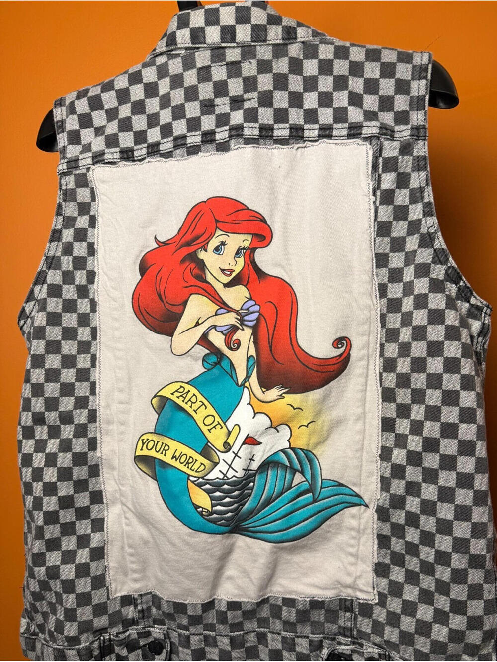 Vintage Kill city mens 2x XXL Disney ariel little mermaid checkered denim vest